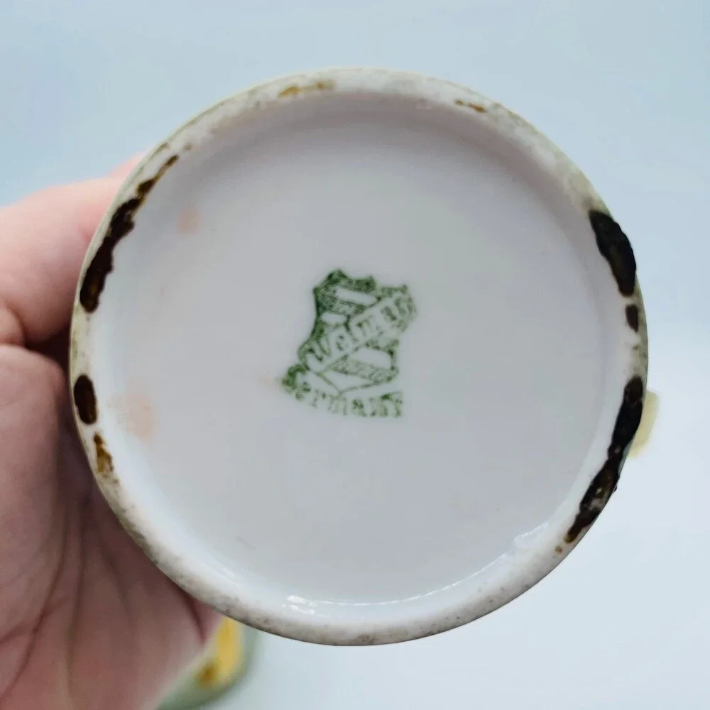 Antique Wellman Germany Porcelain Cream & Sugar Set Purple Floral Gold Gilt